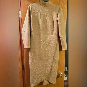 IVY CITY Faux wrap textured dress Mockneck Dress L